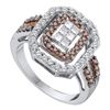 Image 1 : 0.75 CTW Cognac-brown Color Diamond Rectangle Cluster Ring 14KT White Gold - REF-89M9H