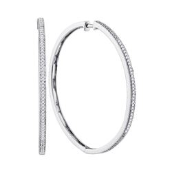 0.33 CTW Diamond Large Milgrain Hoop Earrings 10KT White Gold - REF-49X5Y