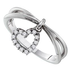 0.10 CTW Diamond Heart Dangle Ring 14KT White Gold - REF-26X3Y