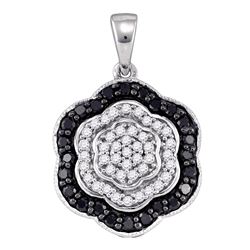 0.50 CTW Black Color Diamond Hexagon Cluster Pendant 10KT White Gold - REF-22N4F