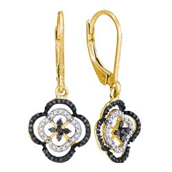 0.35 CTW Black Color Diamond Leverback Dangle Earrings 10KT Yellow Gold - REF-24F2N