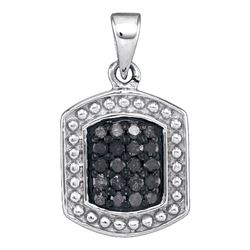 0.20 CTW Black Color Diamond Rectangle Cluster Pendant 10KT White Gold - REF-11X2Y