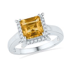 1.87 CTW Cushion Created Citrine Solitaire Diamond Ring 10KT White Gold - REF-31M4H