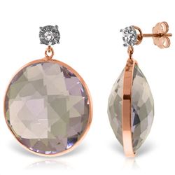 Genuine 36.06 ctw Amethyst & Diamond Earrings Jewelry 14KT Rose Gold - REF-87R5P