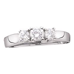 0.47 CTW Diamond 3-stone Bridal Engagement Ring 14KT White Gold - REF-52K4W