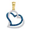 Image 1 : 0.19 CTW Blue Color Diamond Joined Double Hearts Pendant 10KT Yellow Gold - REF-19N4F