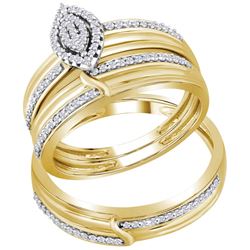 0.33 CTW Diamond His & Hers Matching Trio Engagement Bridal Ring 10KT Yellow Gold - REF-41H2M