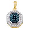 Image 1 : 0.20 CTW Blue Color Diamond Square Cluster Pendant 10KT Yellow Gold - REF-18N2F