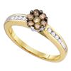 Image 1 : 0.50 CTW Cognac-brown Color Diamond Cluster Ring 10KT Yellow Gold - REF-32W9K