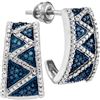 Image 1 : 0.10 CTW Blue Color Diamond Half J Hoop Earrings 10KT White Gold - REF-25N4F