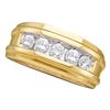 Image 1 : 1 CTW Mens Diamond Single Row Ridged Wedding Ring 14KT Yellow Gold - REF-165H2M