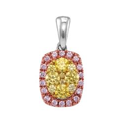 0.74 CTW Yellow Pink Diamond Oval Cluster Pendant 14KT White Gold - REF-89K9W