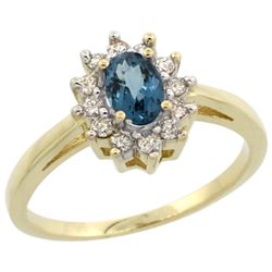 Natural 0.67 ctw London-blue-topaz & Diamond Engagement Ring 14K Yellow Gold - REF-48F6N