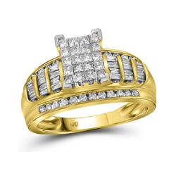 1.01 CTW Princess Diamond Cluster Bridal Engagement Ring 10KT Yellow Gold - REF-59X9Y