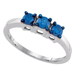 0.50 CTW Blue Color Diamond 3-stone Bridal Ring 10KT White Gold - REF-26M9H