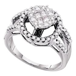 0.66 CTW Princess Diamond Soleil Cluster Bridal Engagement Ring 14KT White Gold - REF-97F4N