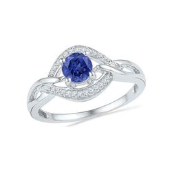 0.60 CTW Created Blue Sapphire Solitaire Woven Ring 10KT White Gold - REF-18N2F