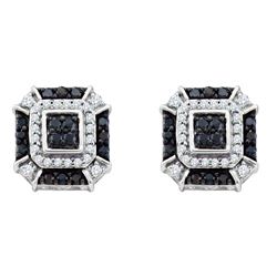 0.48 CTW Black Color Diamond Square Geometric Cluster Earrings 10KT White Gold - REF-32H9M