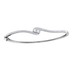 0.75 CTW Diamond 2-stone Bypass Bangle Bracelet 14KT White Gold - REF-112N5F