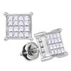 Image 1 : 1.02 CTW Princess Diamond Cluster Stud Earrings 14KT White Gold - REF-75Y2X