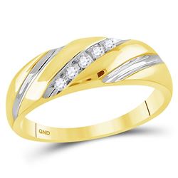 0.10 CTW Mens Diamond Two-tone Single Row Wedding Ring 14KT Yellow Gold - REF-19H4M