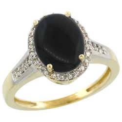 Natural 2.49 ctw Onyx & Diamond Engagement Ring 10K Yellow Gold - REF-29X4A