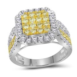 1.75 CTW Canary Yellow Diamond Square Cluster Ring 14KT White Gold - REF-142F4N