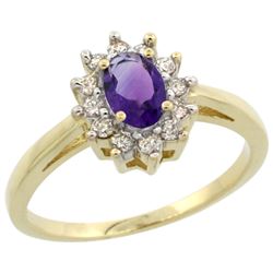 Natural 0.67 ctw Amethyst & Diamond Engagement Ring 14K Yellow Gold - REF-48H6W