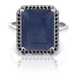 Genuine 6.6 ctw Sapphire & Black Diamond Ring Jewelry 14KT White Gold - REF-111Y7F