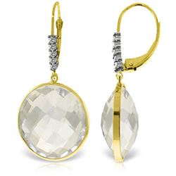 Genuine 36.15 ctw White Topaz & Diamond Earrings Jewelry 14KT Yellow Gold - REF-63T8A