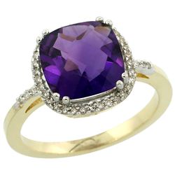 Natural 4.11 ctw Amethyst & Diamond Engagement Ring 14K Yellow Gold - REF-44H2W