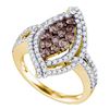 Image 1 : 1.55 CTW Cognac-brown Color Diamond Wide Cluster Ring 10KT Yellow Gold - REF-104H9M