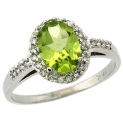 Natural 1.49 ctw Peridot & Diamond Engagement Ring 14K White Gold - REF-32F5N