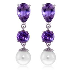 Genuine 10.50 ctw Amethyst & Pearl Earrings Jewelry 14KT White Gold - REF-40Y9F