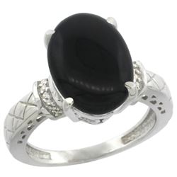 Natural 5.53 ctw Onyx & Diamond Engagement Ring 10K White Gold - REF-38X2A