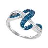 Image 1 : 0.25 CTW Blue Color Diamond Crossover Wave Ring 10KT White Gold - REF-24M2H