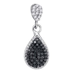 0.25 CTW Black Color Diamond Teardrop Cluster Pendant 10KT White Gold - REF-12N2F