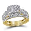 1.02 CTW Princess Diamond Double Halo Bridal Engagement Ring 14KT Yellow Gold - REF-89W9K
