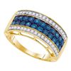 Image 1 : 0.45 CTW Blue Color Diamond Tripe Row Ring 10KT Yellow Gold - REF-37W5K
