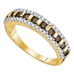 0.50 CTW Cognac-brown Color Diamond Triple Row Ring 10KT Yellow Gold - REF-22K4W