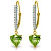 Genuine 3.55 ctw Peridot & Diamond Earrings Jewelry 14KT Yellow Gold - REF-62K2V