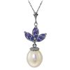 Genuine 4.75 ctw Tanzanite & Pearl Necklace Jewelry 14KT White Gold - REF-30X2M