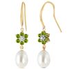 Genuine 9.01 ctw Peridot, Pearl & Diamond Earrings Jewelry 14KT Yellow Gold - REF-44Y3F