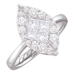 0.53 CTW Princess Diamond Soleil Cluster Bridal Engagement Ring 14KT White Gold - REF-97H4M