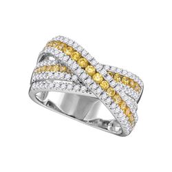 1.45 CTW Canary Yellow Diamond Crossover Fashion Ring 14KT White Gold - REF-172N4F
