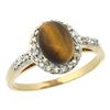 Natural 1.16 ctw Tiger-eye & Diamond Engagement Ring 10K Yellow Gold - REF-24X6A
