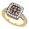 1 CTW Cognac-brown Color Diamond Square Cluster Ring 10KT Yellow Gold - REF-49W5K
