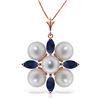 Genuine 6.3 ctw Sapphire & Pearl Necklace Jewelry 14KT Rose Gold - REF-63H4X