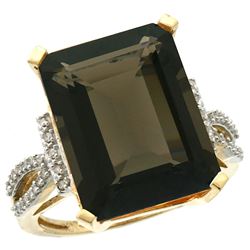 Natural 12.14 ctw Smoky-topaz & Diamond Engagement Ring 14K Yellow Gold - REF-66N2G