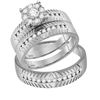 Image 1 : 0.75 CTW His & Hers Diamond Cluster Matching Bridal Ring 14KT White Gold - REF-131M2H